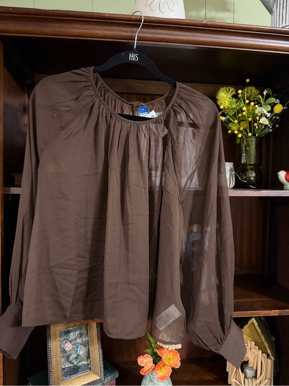 Old Navy Brown Sheer Long-Sleeve Peasant Blouse